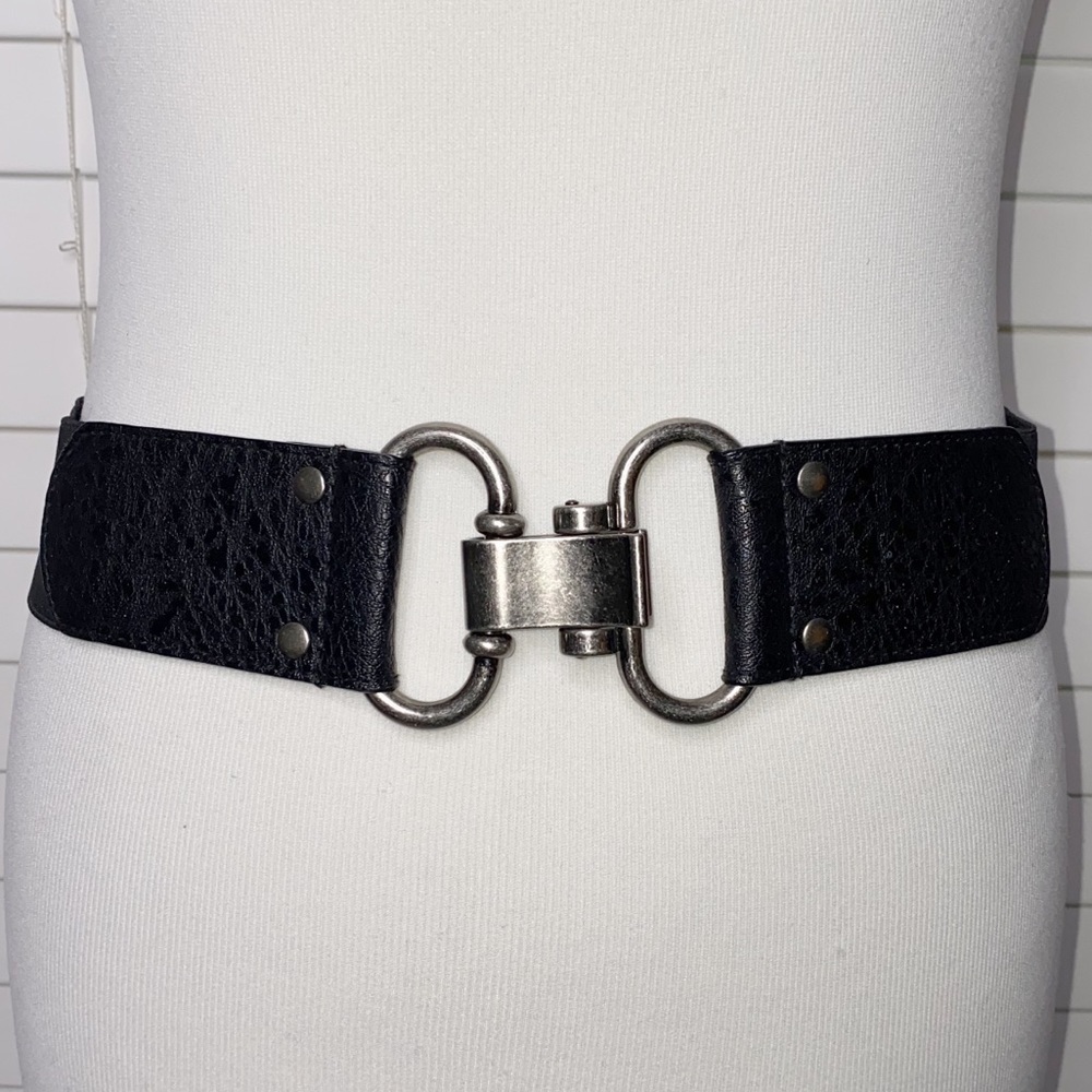 Express Belt Elastic Silver Clasp Black S/M